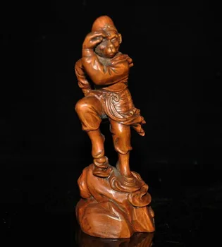 

wedding decoration China Boxwood wood Carving Sun WuKong Monkey King golden cudgel Buddha Statue