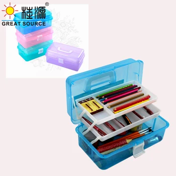 

Art Drawing Storage Box Patinting Tool Organizer Container 3 Layers Color Multi-Function PP Box With Handle