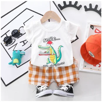 

2020 Summer Baby Infant Clothing Sets Boys Toddler Clothes Suits Cartoon Shirt Plaid Shorts Kids Children Costume Suits