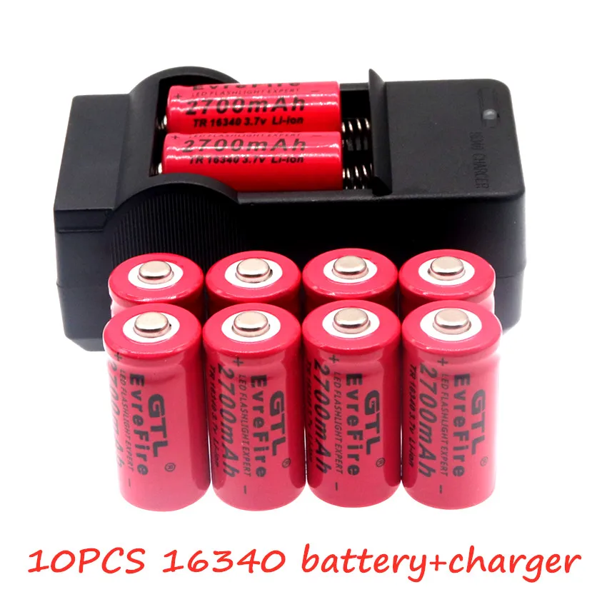 2700mAh перезаряжаемый 3,7 V литий-ионные 16340 батареи CR123A аккумулятор для светодиодного фонарика дорожное зарядное устройство для 16340 CR123A батареи