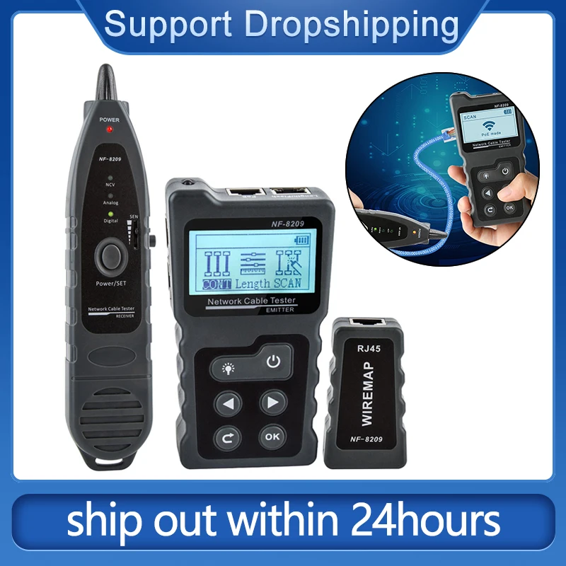 NOYAFA NF 8209 ЖК дисплей измеряет длину кабеля локальной сети POE Проводная проверка Cat5