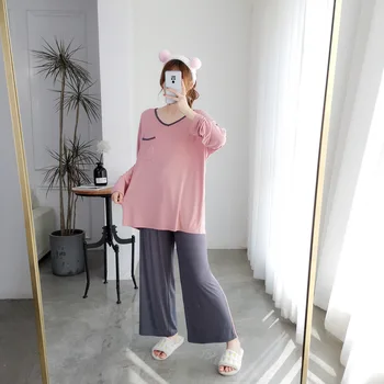 

Pajamas ladies new long-sleeved spring and autumn plus size modal loose home service suit suit for home pajama set women