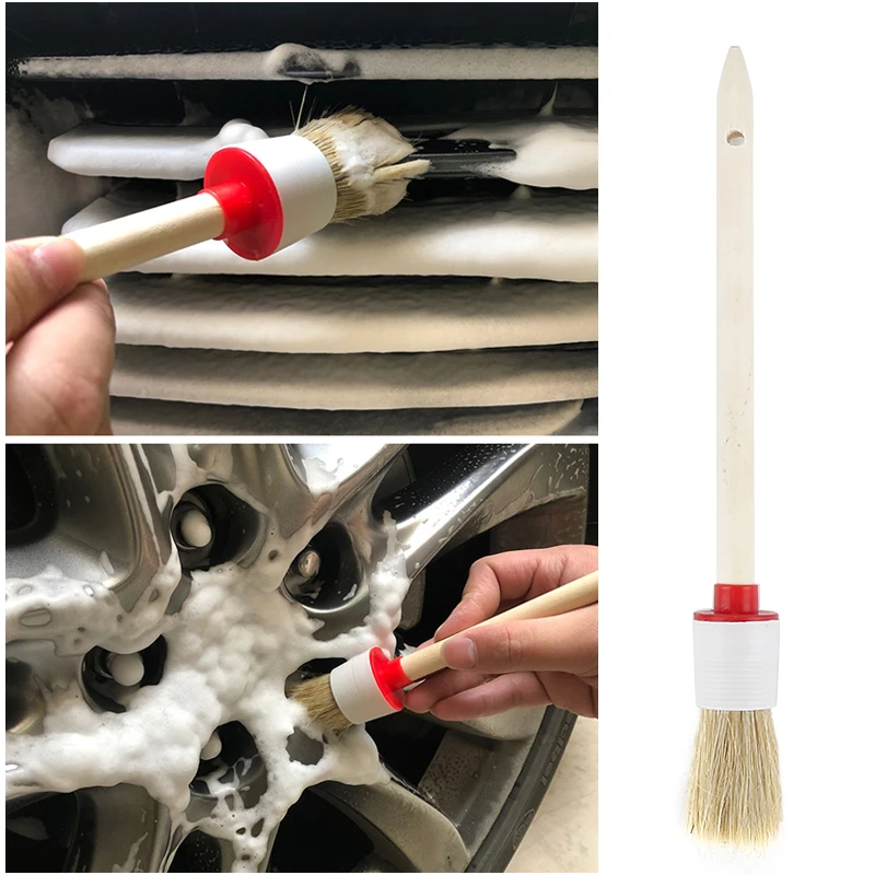 

1PCs Soft Car SUV Detailing Wheel Wooden Handle Brushes For Car Cleaning Dash Trim Seats Handy Washable High Quality Brush