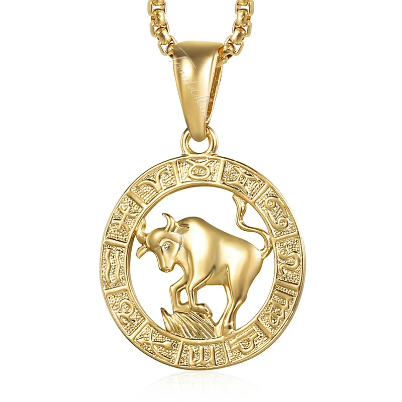 Davieslee 12 Знак зодиака, созвездие ожерелье с подвеской для женщин и мужчин, розовое золото, круглая форма DGPM16 - Окраска металла: Gold Taurus