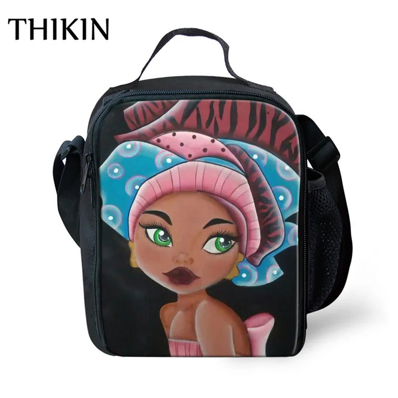THIKIN BAG THIKIN Симпатичные Африканский Американский черный девочек рюкзак для обеда детская коробка для завтраков сумка изотермическая походная Еда сумка, школьные принадлежности - Цвет: THIKIN BAG