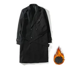 Тренч, мужская куртка, пальто, повседневные мужские ветровки, сплошной цвет, длинный черный Тренч, мужская мода, осенние мужские куртки