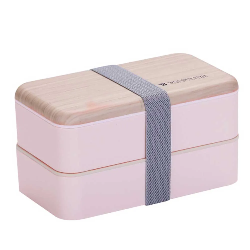 Pink Behogar 2-Слои 1200 мл бенто Ланч-бокс с ложка палочки для еды, офисные школьные деревянный запечатанный Ланч-бокс для микроволновки Еда контейнер для бэнто - Цвет: Pink