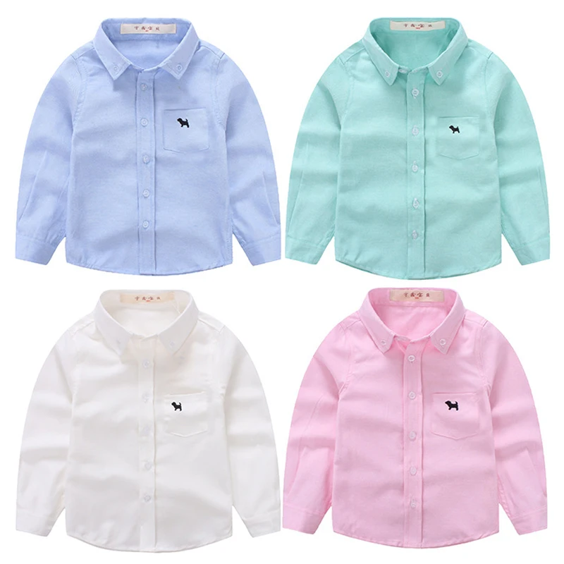 

Baby Blouse Cotton Long Sleeve Boys Shirt Spring Moids Solid Button Down Collar Toddler Shirt For Kids 4-12T Blusa Genuine 2019