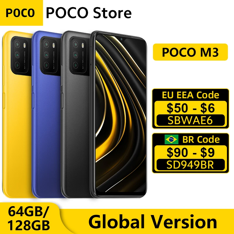 Global Version POCO M3 4GB 64GB / 128GB Smartphone Snapdragon 662 Octa Core 6.53