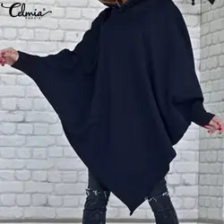 Cellia 2019 зимние теплые однотонные Асимметричные толстовки повседневные свободные пуловеры с рукавами «летучая мышь» толстовки с капюшоном