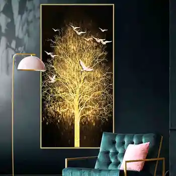 

Golden Tree White Pigeon Canvas Painting Posters and Prints Wall Art Picture for Living Room Cuadros Home Decoration Frameless