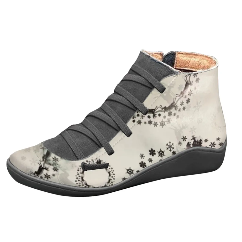Flat Leather Retro Ankle Boots For Women Fashion Non-slip Lace-up Short Boots Woman Shoes Side Zipper Round Toe Shoe Boots Drop