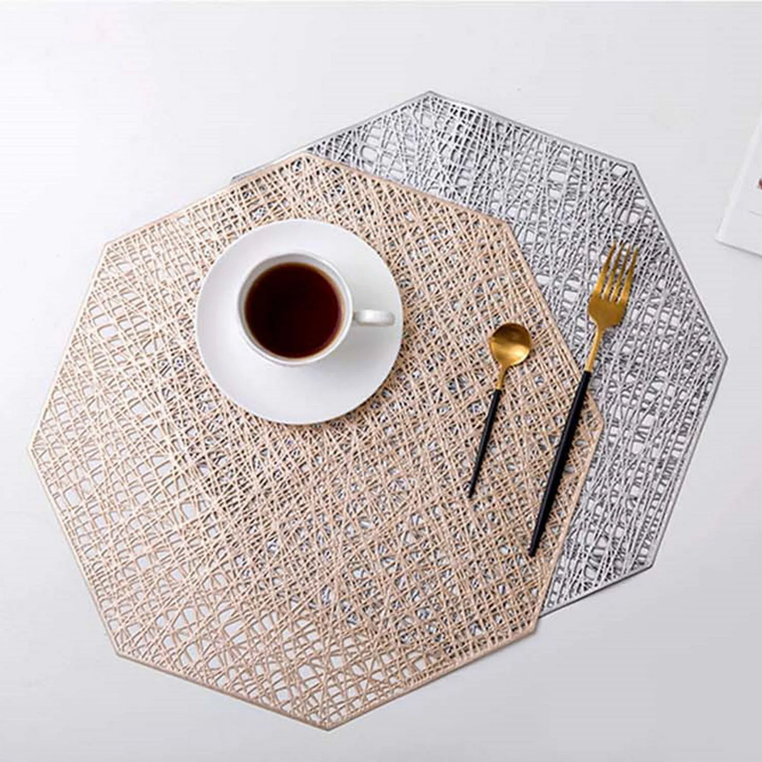  Behogar 2PCS Heat-Resistant Anti-slip PVC Hollow Octagon Table Placemats Bowl Cup Place Mats Coaste
