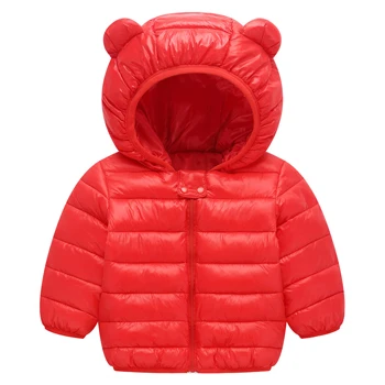 JK040-Red 5 цветов, куртка для маленьких девочек зимние теплые хлопковые пальто с капюшоном для мальчиков и девочек, милый пуховик Детская одежда Одежда для детей - Цвет: JK040-Red