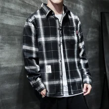Новая Осенняя рубашка в Корейском стиле, мужская клетчатая Повседневная Свободная тонкая куртка в уличном стиле, в китайском стиле, черного цвета