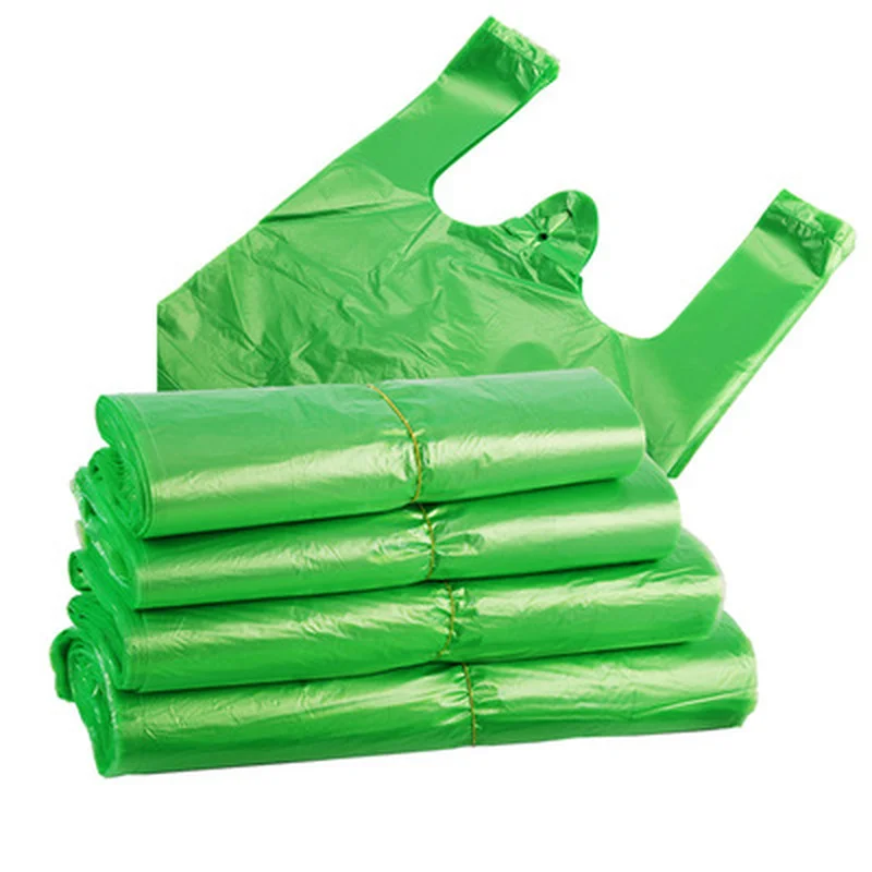 100pcs/pack Green Plastic Bag Supermarket Carry Out Disposable Vest with Handle Kitchen Living Room Clean Food Packaging | Дом и сад