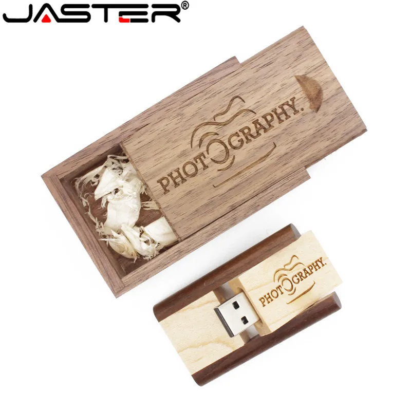 JASTER USB флеш-накопитель, креативный деревянный квадратный вращающийся USB 2,0, 4 ГБ, 8 ГБ, 16 ГБ, 32 ГБ, 64 ГБ, USB и деревянная коробка, более 10 шт., бесплатный логотип