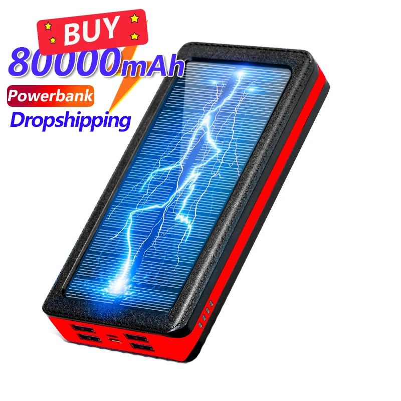 80000mAh Solar Power Bank Large Capacity Portable Charger 4USB Port LED Light PowerBank Battery for Xiaomi IPhone Samsung portable battery charger