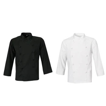 

Unisex Chef Jacket Coat Hotel Waiter Uniform Middle Sleeves
