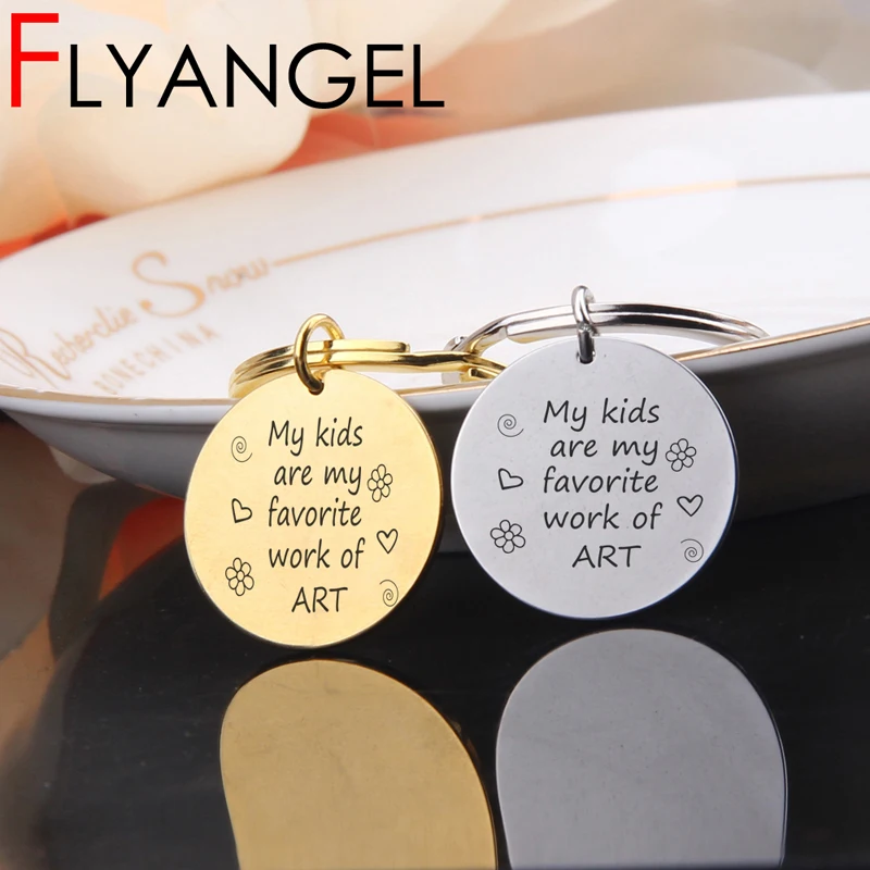 FLYANGEL Key Chain High Quality Round Keyring My Kids Are Favorite Work Of Art Bag Charm Mother Holder Son Daughter Gifts | Украшения и