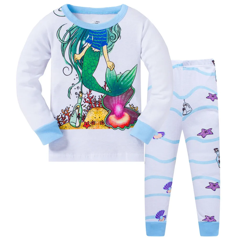 

Toddler Girls Long Pajamas Cartoon Infant Mermaid Costume Children Clothes Cotton Sleepwear Kids New Pjs For 3 4 5 6 7 8 Years