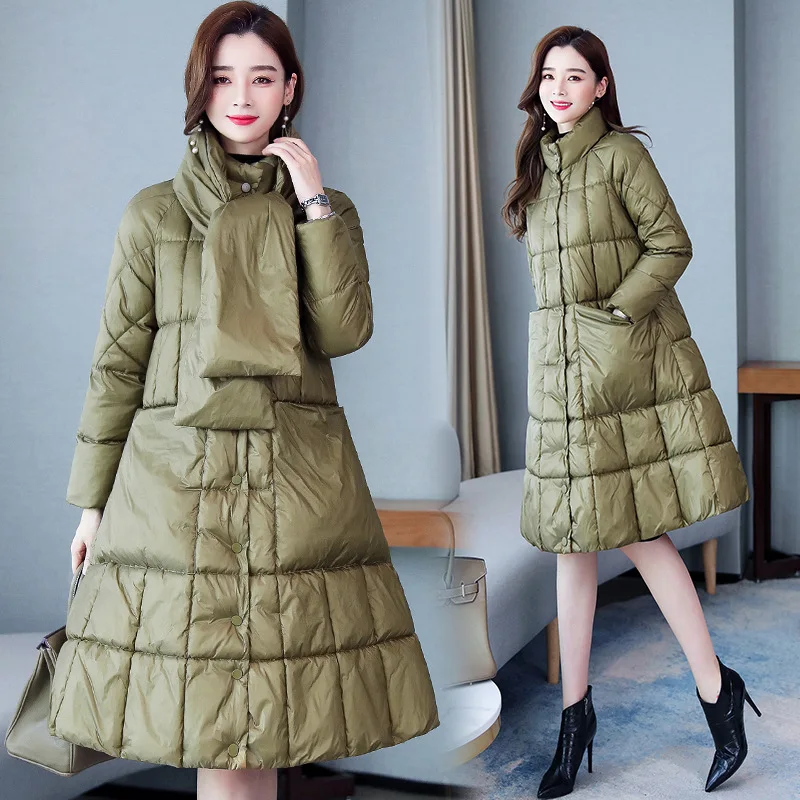 

2019 Winter New Asg15876 with Scarf Western Style Trend Mid-length Cotton-padded Clothes Women's