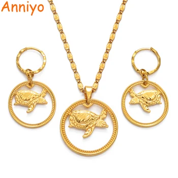 

Anniyo Tortoise Jewelry Sets Turtle Pendant Neckalces Earrings Women Girls Hawaiian Sea Turtle Accessories Party Gift #241806