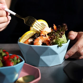

Ceramic Bowl Tableware Rice Bowl Black White Creative Diamond Edge Salad Bowl 3 Size Dishes Simple Solid Soup Bowl