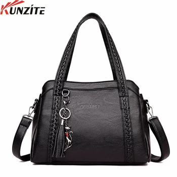 

Kunzite Fashion Women Genuine Leather Handbags Totes Bags Soft Sheepskin Tassel Women Shoulder Bag