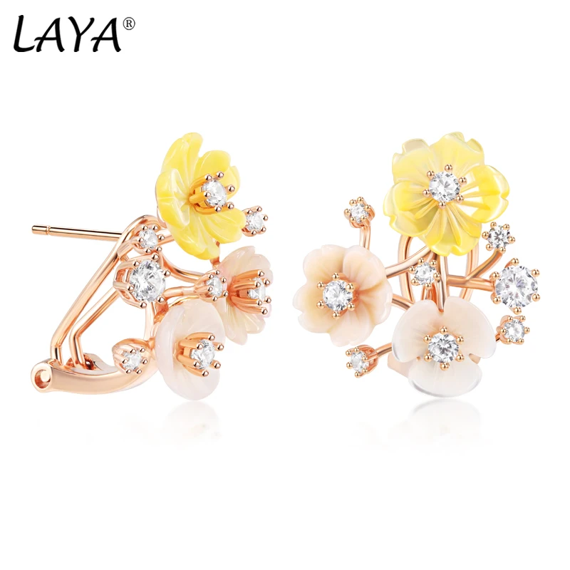 Laya Earrings For Women High Quality Zircon Natural Shell Flower 925 Sterling Silver Original Modern Jewelry Trend