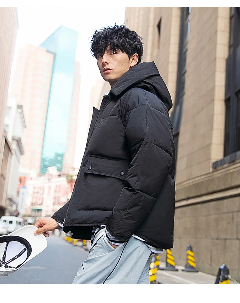 Micro for Winter down Feather Cotton-padded Clothes Men's New Products Hooded down Coat Loose-Fit Workwear Cotton Coat Casu