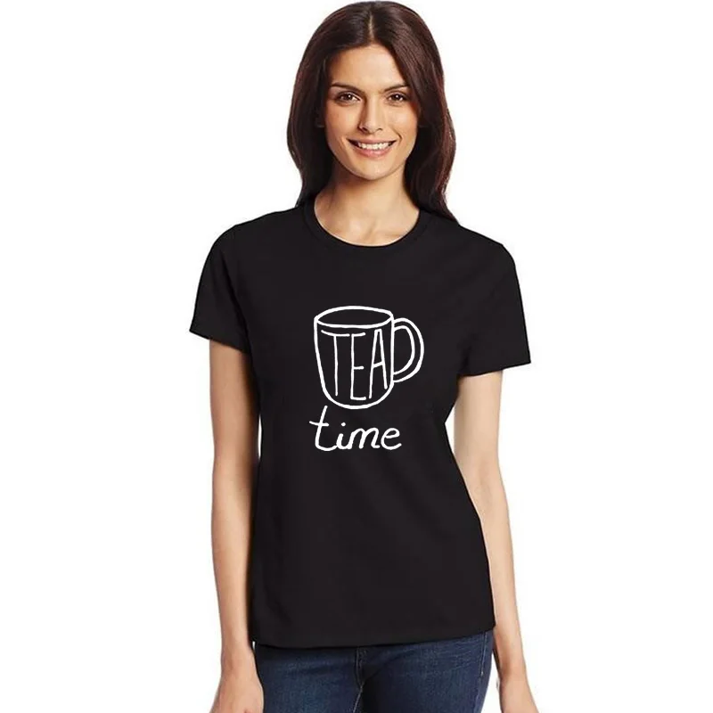 

Модные женские топы с графическим рисунком чайного времени в стиле Харадзюку, женские Забавные футболки, черная и белая футболка, футболки с рисунком Tumblr, одежда, футболки