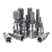 Conjunto de ferramentas manuais com chave de fenda, kit com 11 peças 1/4 3/8 Polegada torx, estrela hexagonal, inviolável, ferramentas de mão e soquetes bits t10 to t60