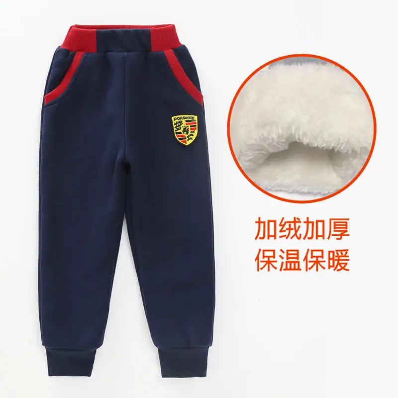 Winter Warm Pants Kids Boys Plus Velvet Trousers Baby Casual Sports Elastice Waist Fashion Pants Girls Children Thick Pants - Цвет: navy pants