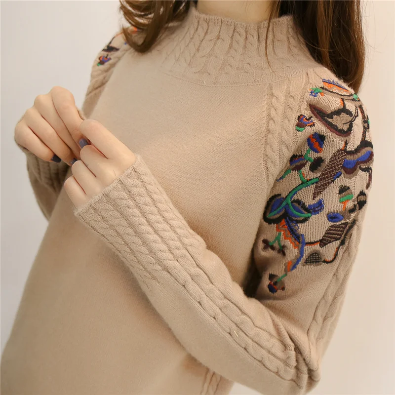 2019 female half turtleneck sweater female sleeve ...