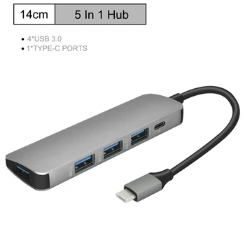 

5 in 1 USB Type C Adapter PD Power Delivery Port 4 USB 3.0 Ports for MacBook Compact size and lightweight portable