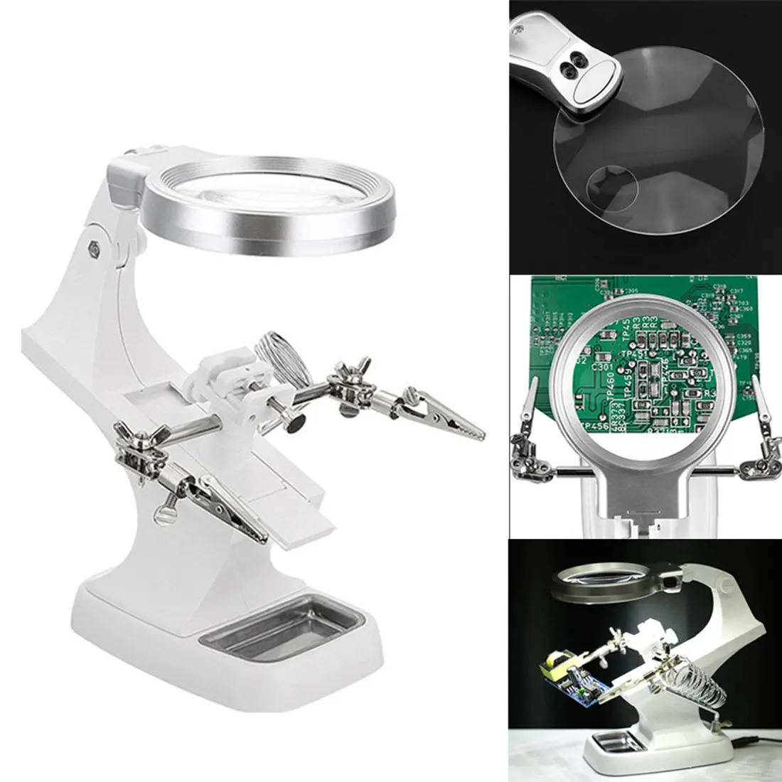 1pc 3X 4.5X Welding Magnifying Glass LED Loupe Magnifier Alligator Clip Holder Clamp Helping Hand Soldering Iron Repair Tool|helping hand solder|helping handled loupe - AliExpress