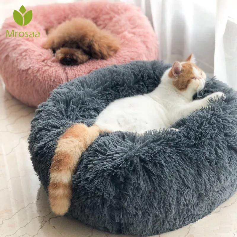 

Round Super Soft Long Plush Pet Bed Kennel Winter House for Cat Warm Dog beds Dog Cat Comfortable Sleeping Cushion Pet Products