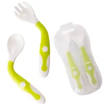 Ensemble de cuillères et fourchettes pour bébé, vaisselle, avec cuillère d'entraînement d'alimentation pour bébé, facile à saisir et flexible, ensemble de 2 pièces