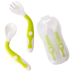Baby tableware spoon and fork set with travel baby feeding training spoon easy to grip and flexible self-feeding 2-piece set