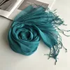 Écharpe en lin de couleur unie pour femmes, turban hijab
