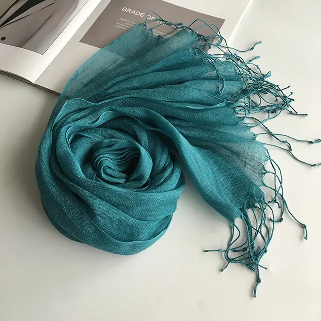 Écharpe en lin de couleur unie pour femmes, turban hijab