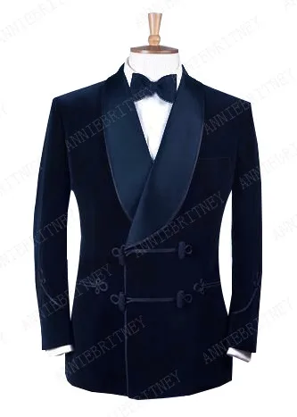 navy blue Дизайнерский бордовый бархатный мужской пиджак с пуговица в виде китайского узла, приталенный смокинг на заказ, блейзер, костюмы для жениха на выпускной, 1 шт. пальто - Цвет: navy blue