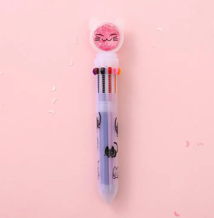 A 1 шт. Kawaii многоцветная 10 цветов милая Шариковая ручка с кошкой граффити ручка для детей Monocerus раскрашенный шар ручка школьные канцелярские принадлежности - Цвет: A