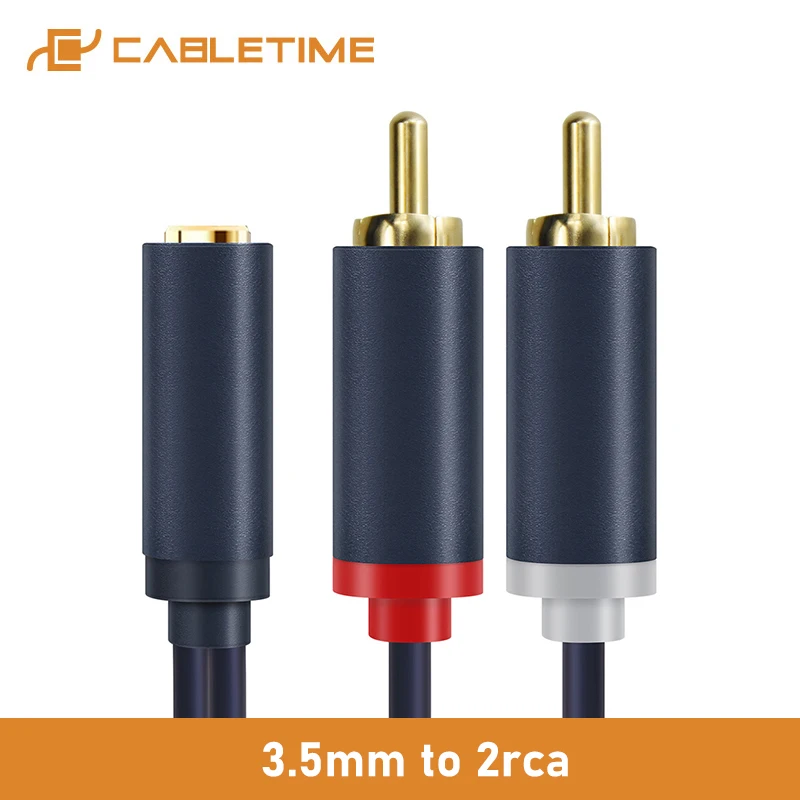 Кабель Cabletime со штекером 3 5 мм и 2RCA Aux шнур стерео аудио разветвитель адаптер для