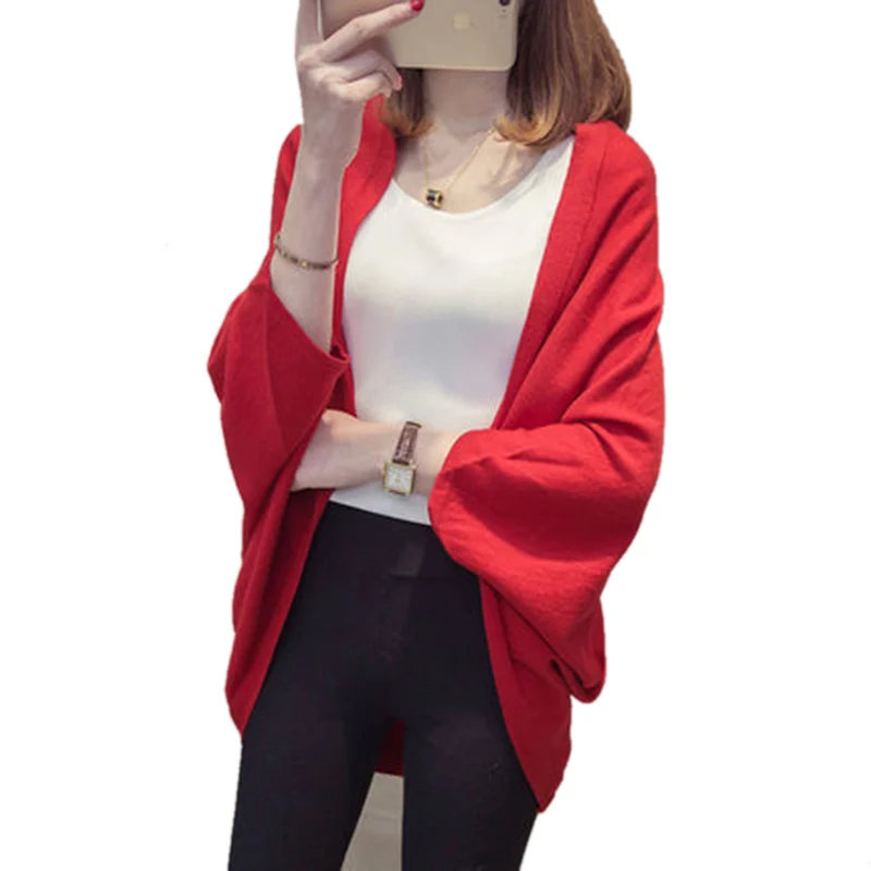 New Knitwear Cardigan Women Oversize Open Stitch Lady Vintage Top Black Red Blue Gray Cardigans Batwing Sleeve Outerwear Sweater |