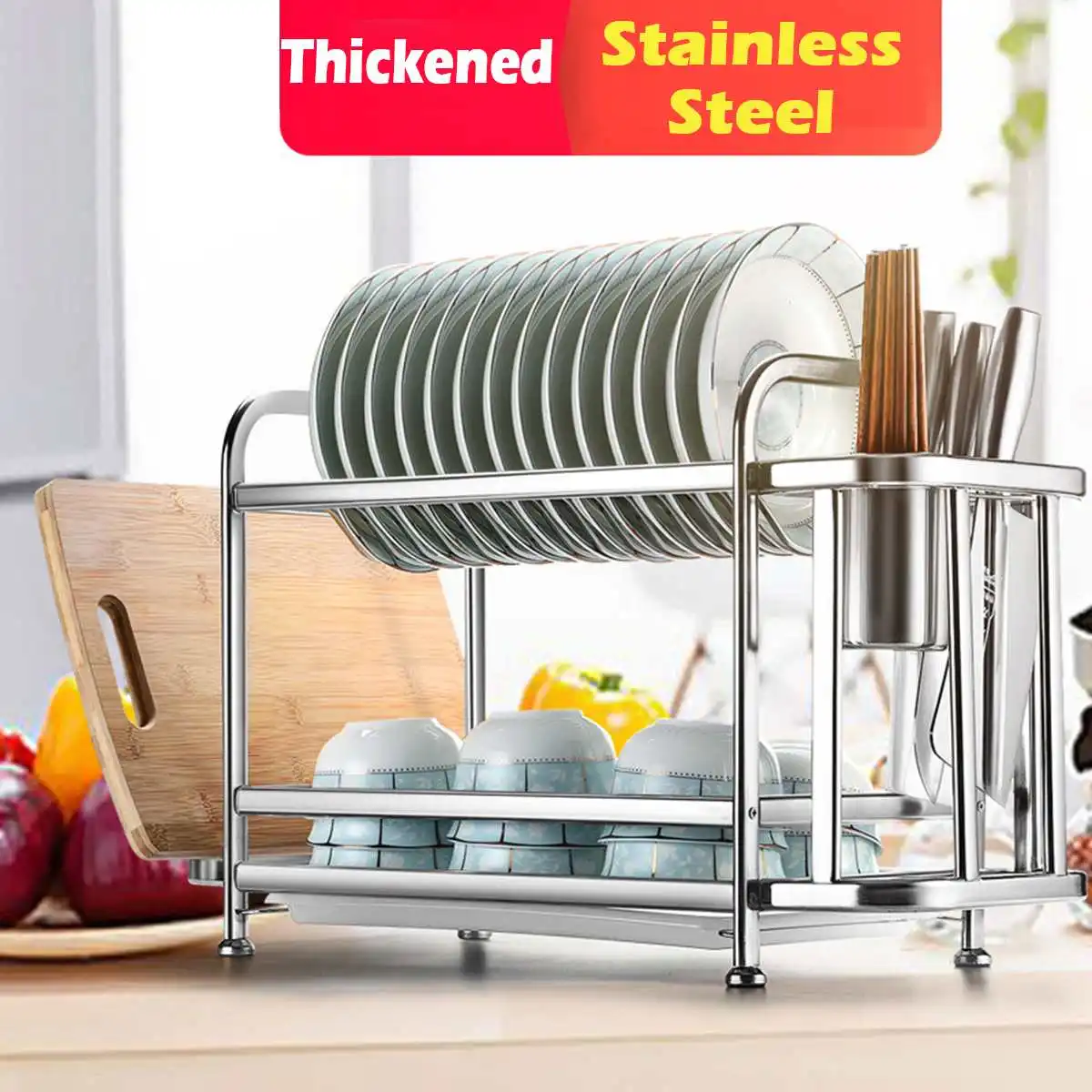 

2Tier Thicken Stainless Steel Dish Drying Rack Kitchen Shelf Basket Plated Kitchen Knife Sink Dish Drainer Drying Rack Organizer
