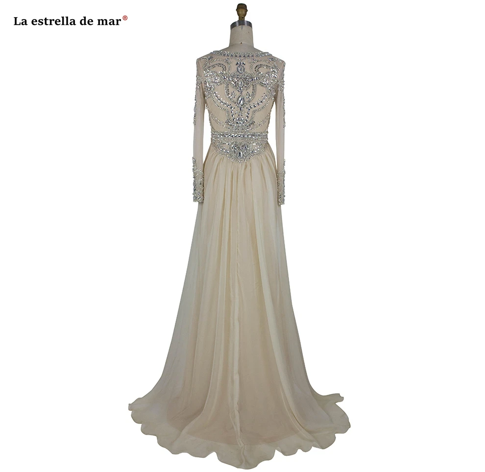 Abschlussballkleid Новое Кружевное шифоновое платье с кристаллами и длинными рукавами трапециевидной формы фиолетового, красного и зеленого цветов платье для выпускного Шампань настоящая фотография vestido formatur
