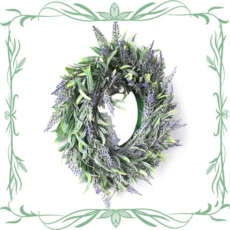 Artificial Wreath, Door Wreath Diameter 35cm Lavender Spring Wreath Round Wreath for The Front Door, Home Decor