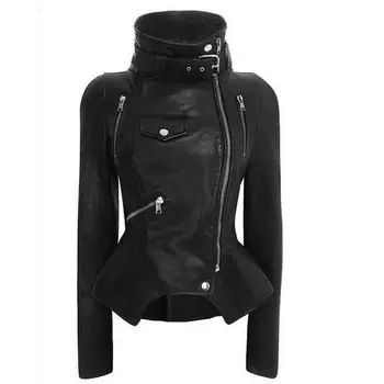 

Autumn Women Faux PU Leather Jacket Female stand Collar Black Outerwear Ladies Jackets and Coats r2139